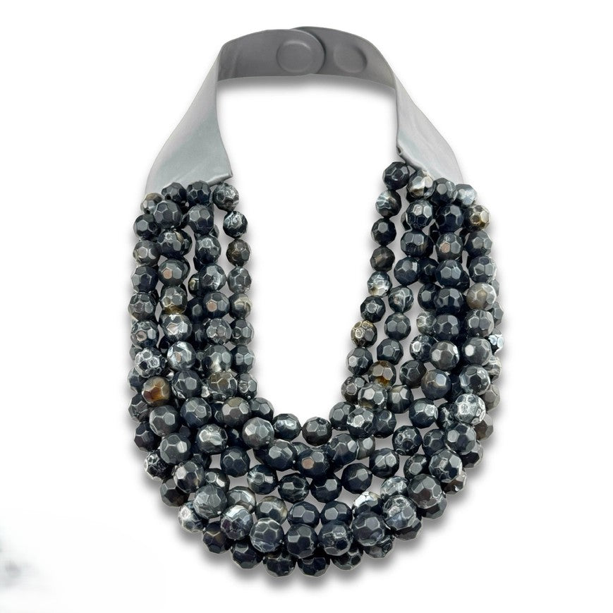 Multi-strand Black Beaded Magnetic Necklace