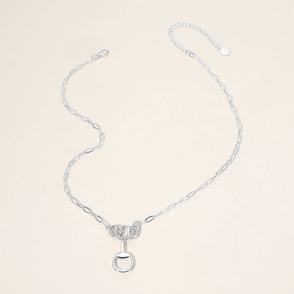 Horsebit Charm Accent Paperclip Chain Necklace