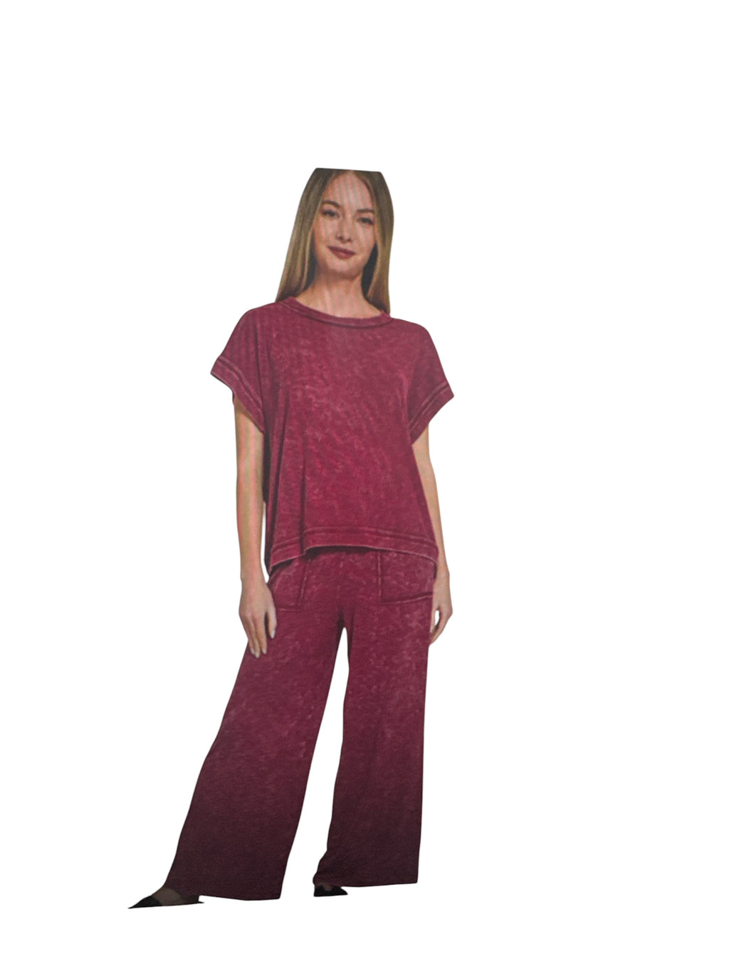 Ribbed Acid Wash Rayon Top and Pants Set