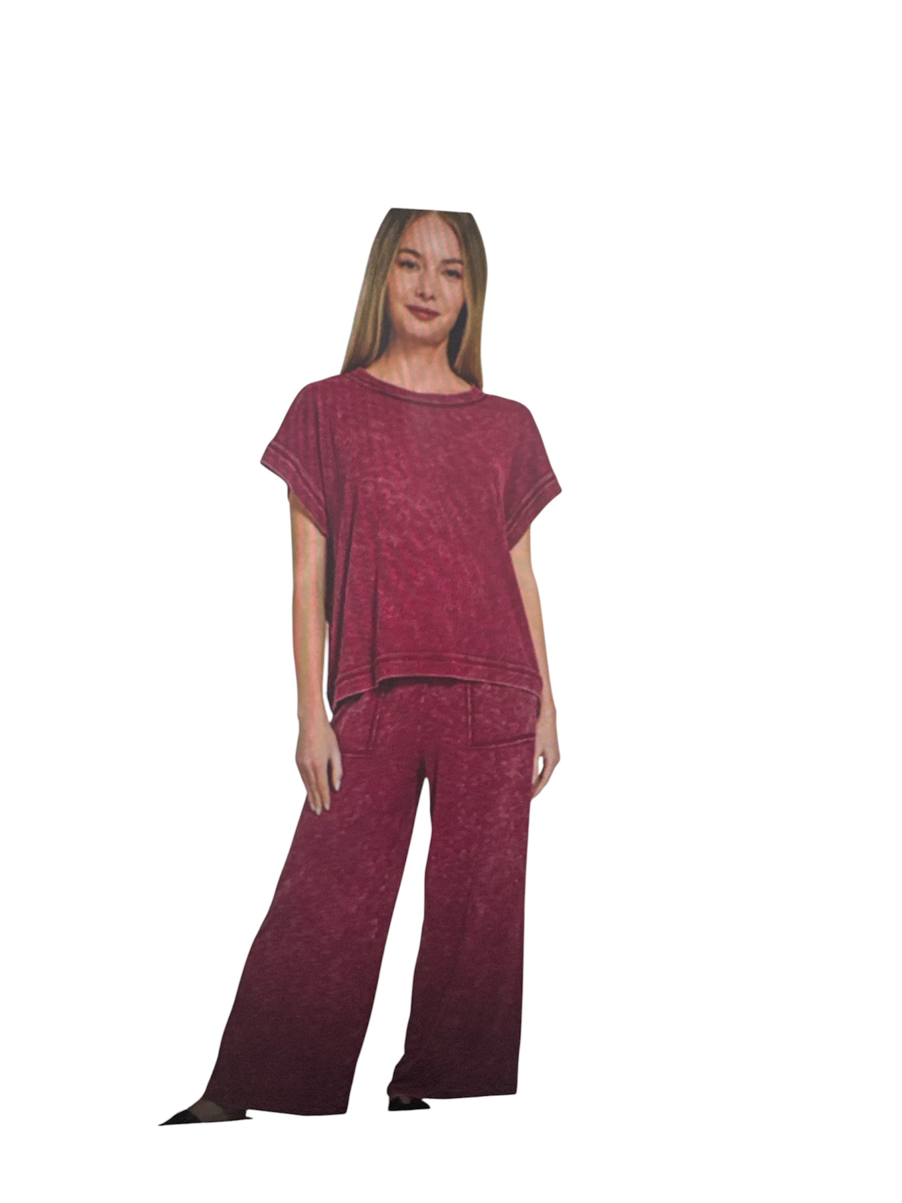 Ribbed Acid Wash Rayon Top and Pants Set