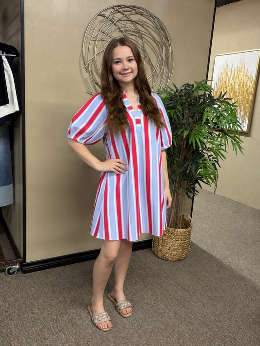 Blue/Red Stripe Dress