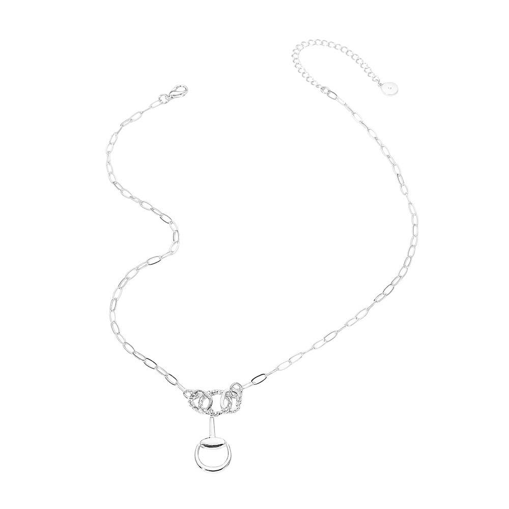 Horsebit Charm Accent Paperclip Chain Necklace