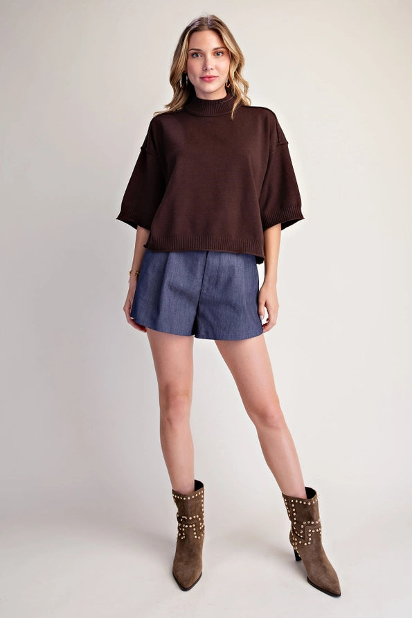 Brown Mock Neck Sweater Top