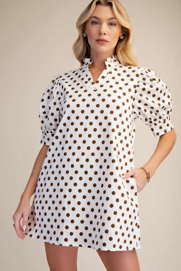 Ruffle V-Neck Puff Dress