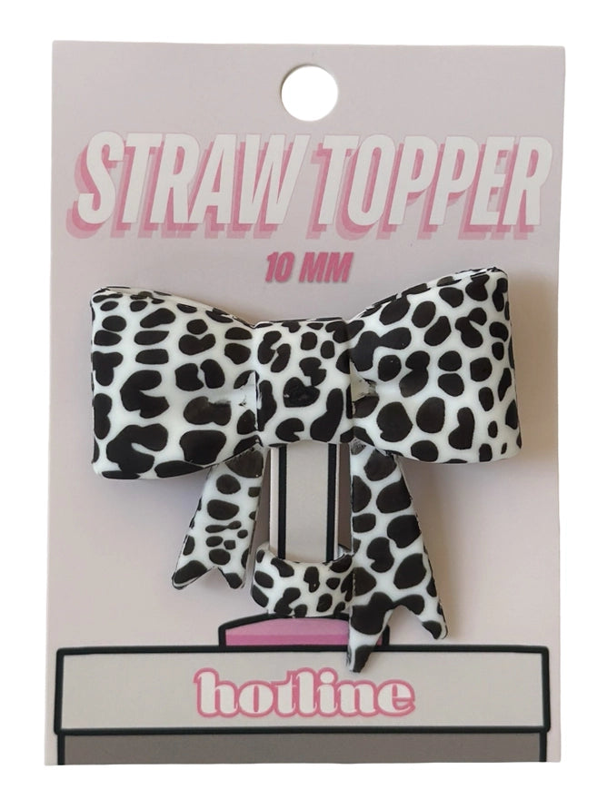 Black Leopard Bow Straw Topper