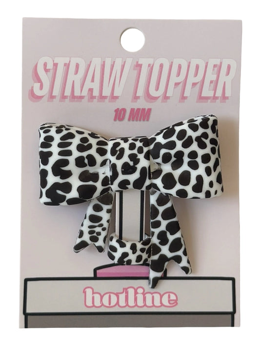 Black Leopard Bow Straw Topper