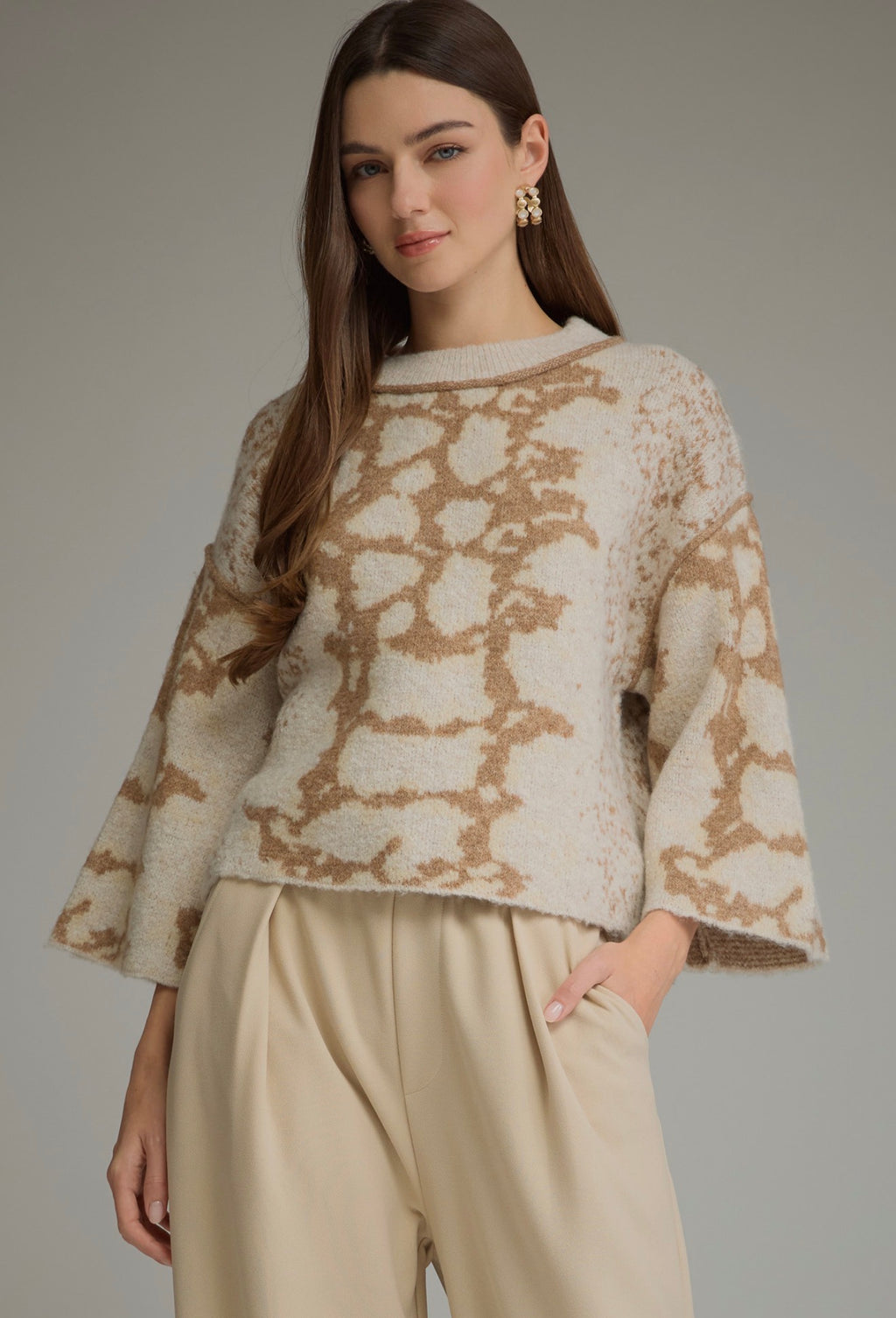 Oatmeal Abstract Print Sweater
