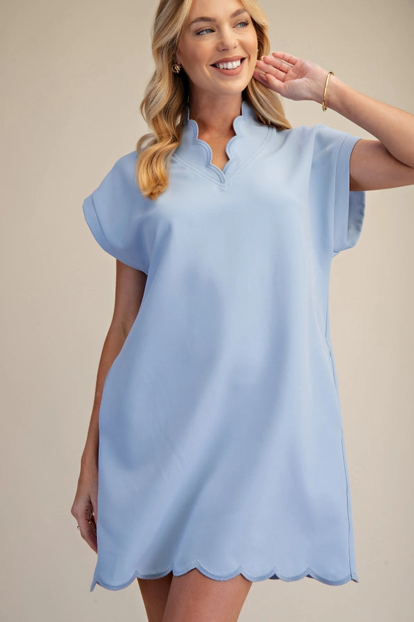 Scallop V-Neck  Dress
