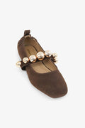Gold Beaded Strap Ballet Flat