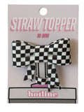 Black Checker Bow Straw Topper