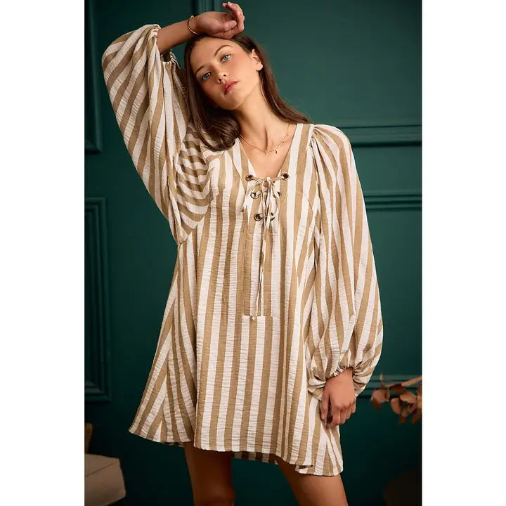 Stripped Woven Lace Dress