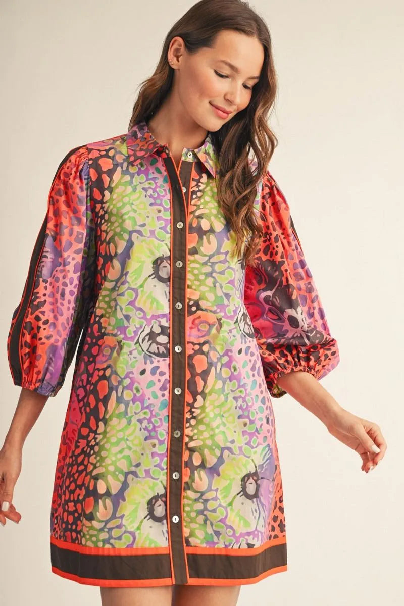 Leopard Floral Dress Multi Color