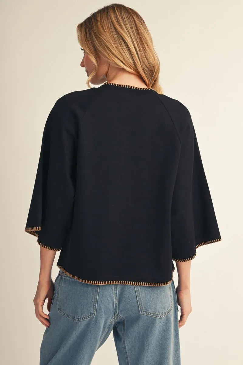 Black Stitched Edge Blouse