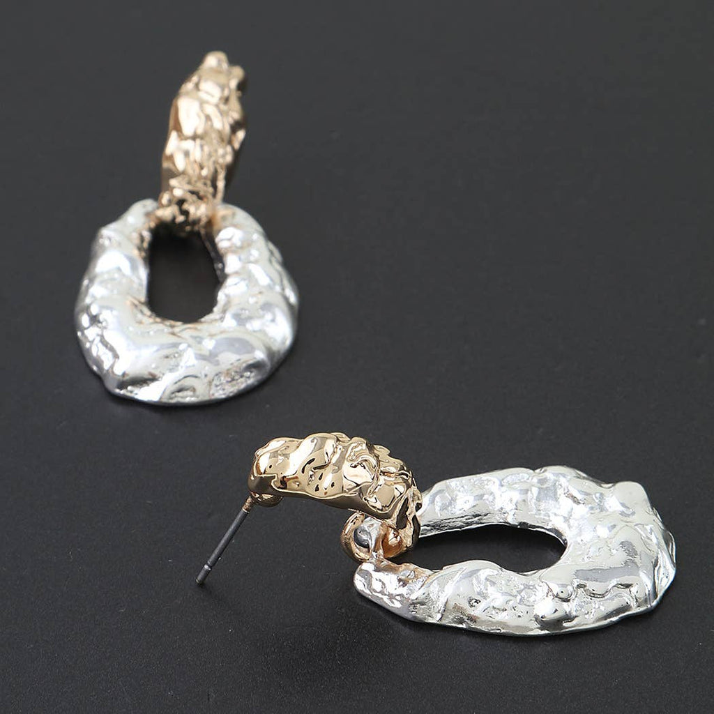 Two Toned Hammered Teardrop Earrings
