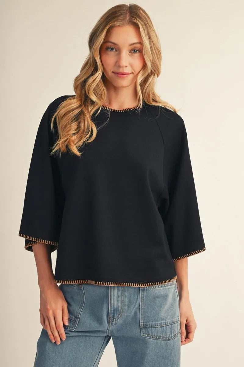 Black Stitched Edge Blouse
