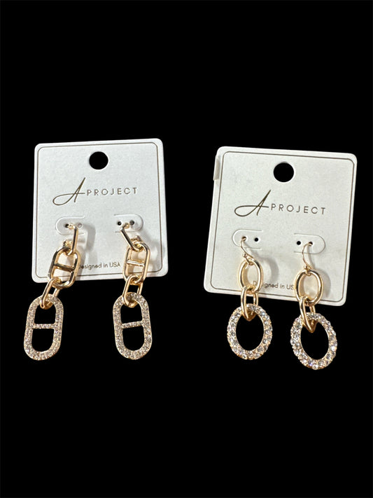 Gold Dangle Round Embellished Earrings