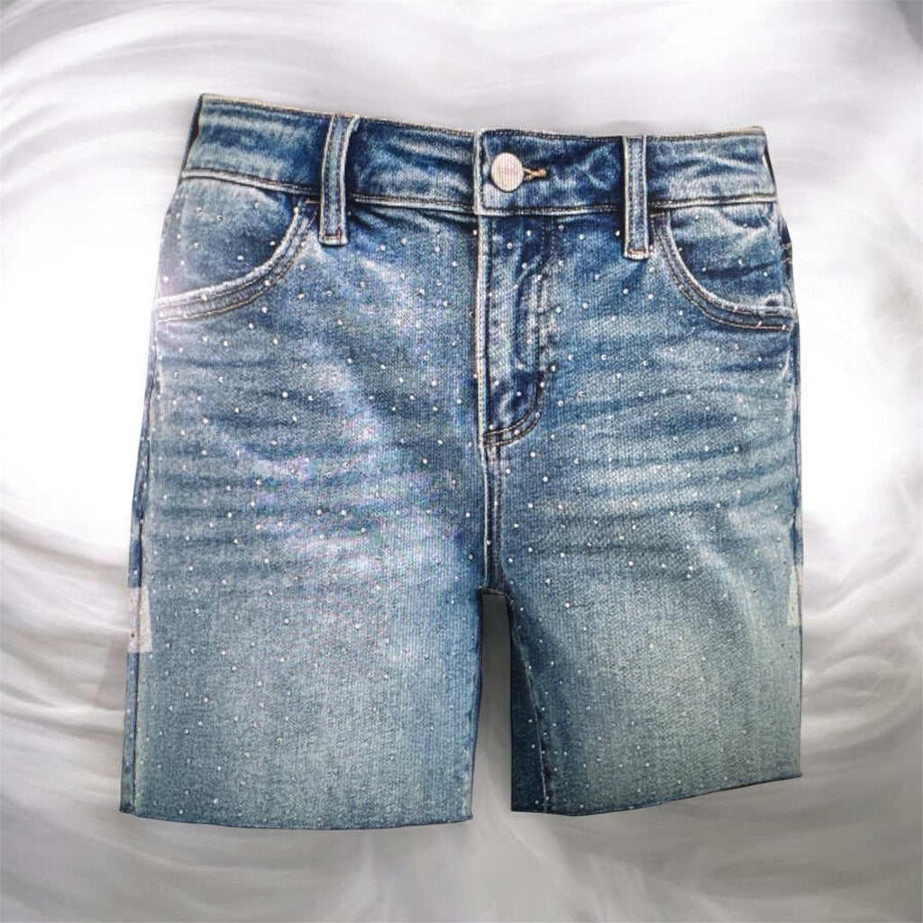Slouchy Mid-Length All Over Rhinestones Shorts