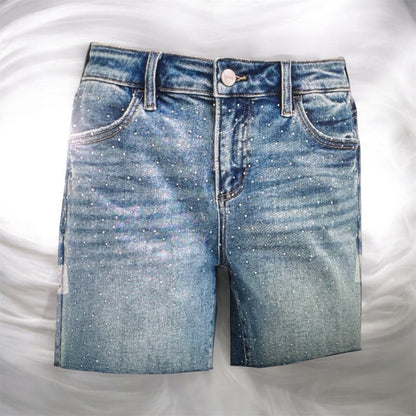 Slouchy Mid-Length All Over Rhinestones Shorts