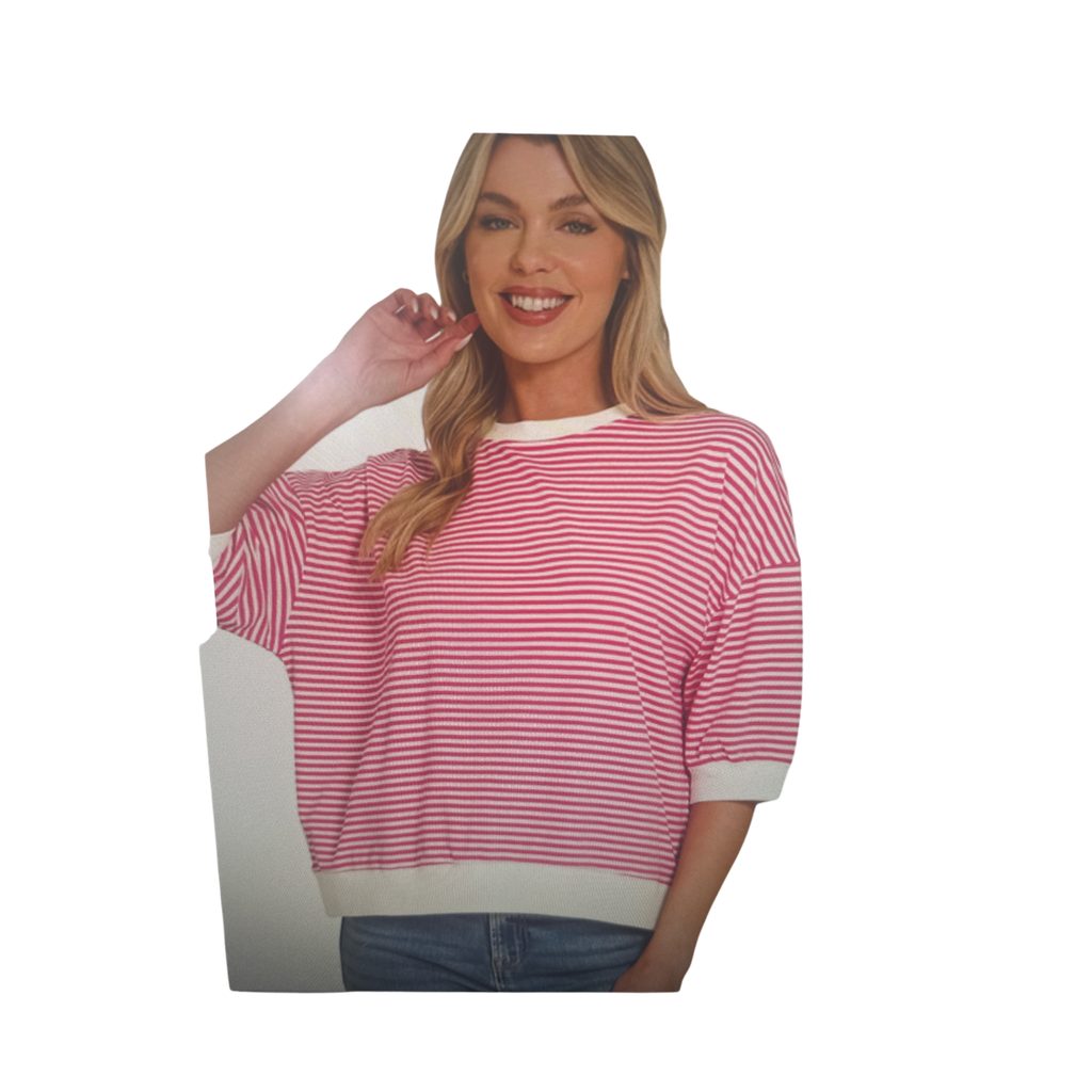 Striped Contrast Trim Ribbed Top