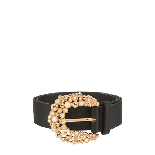 Metal Pearl Studded Leather Belt