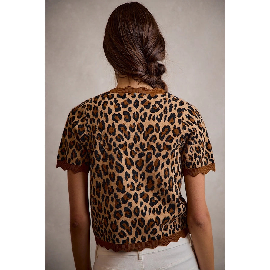 Leopard Scallop Knit Blouse