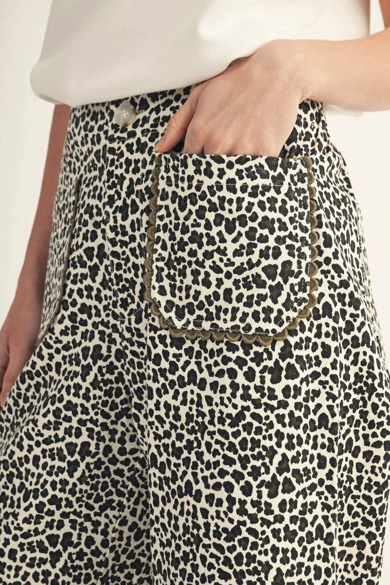 Leopard Scallop Wide Leg Pants
