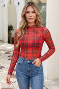 Plaid Round Neck Sheath Pullover Top