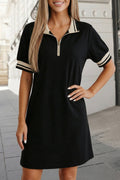 Striped Trim Polo Tee Mini Dress