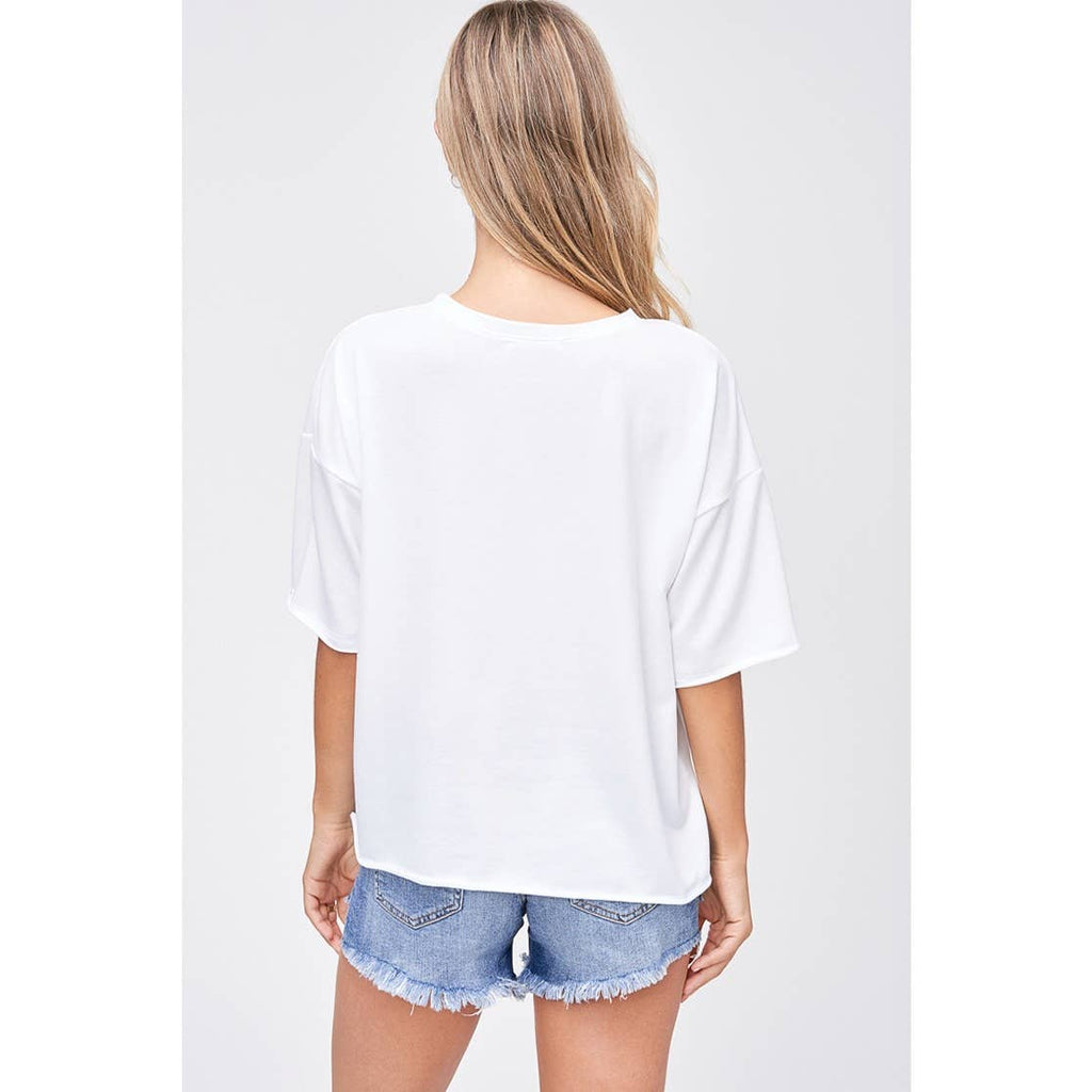 Gameday print side slit short sleeve top