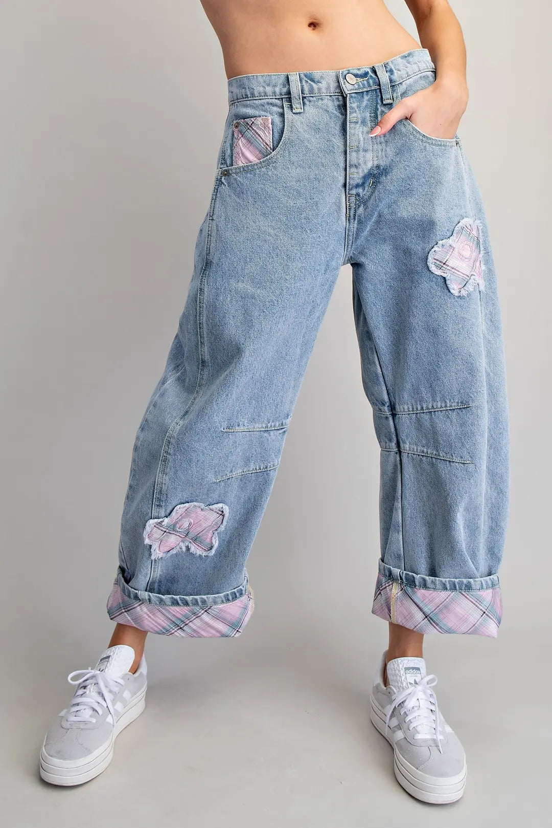 Floral Patch Plaid Jeans