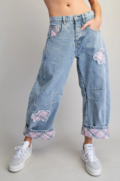 Floral Patch Plaid Jeans