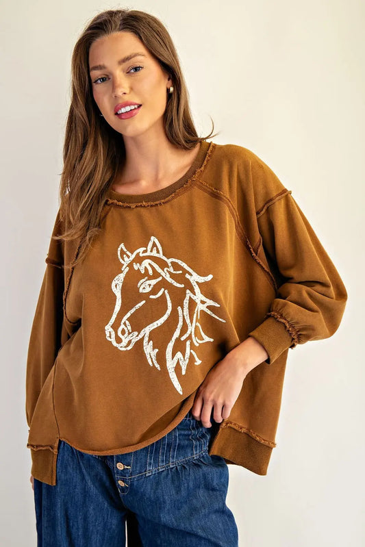Horse-Dropped Shoulder Sweatshirt