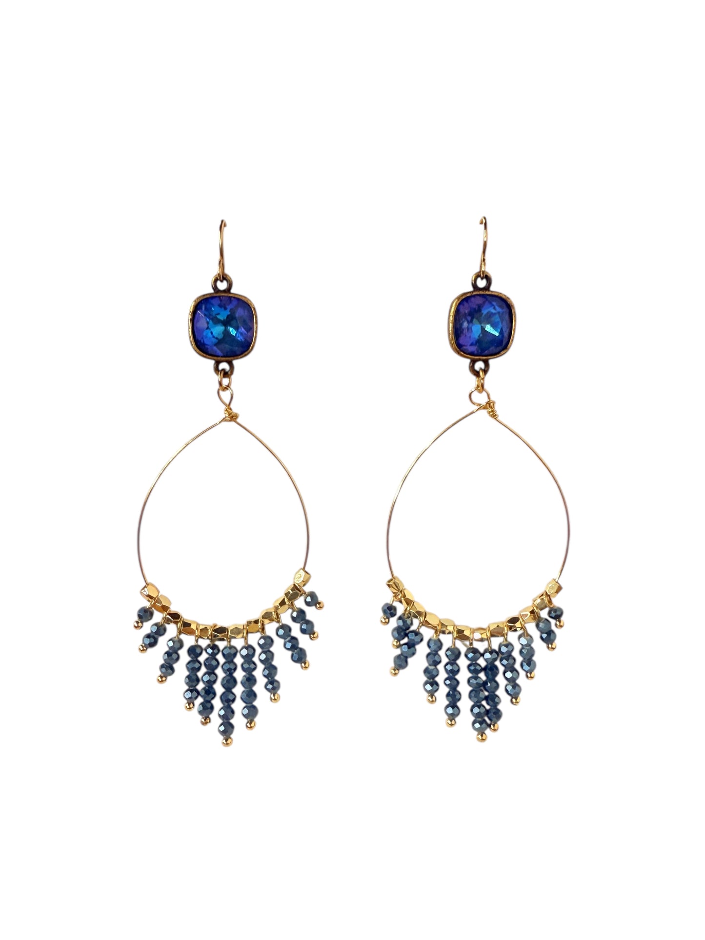Teardrop Earrings with Beaded Fringe