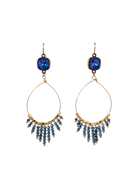 Teardrop Earrings with Beaded Fringe