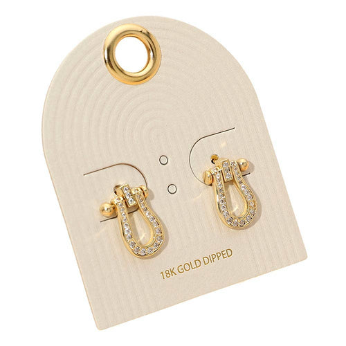 18K Gold Dipped Crystal Pave Mini Horsebit Drop Earrings
