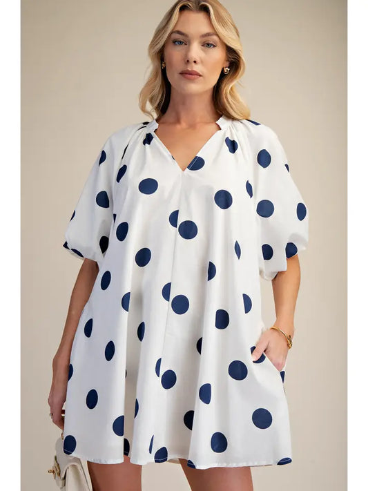 Navy Polka Dot Mini Dress