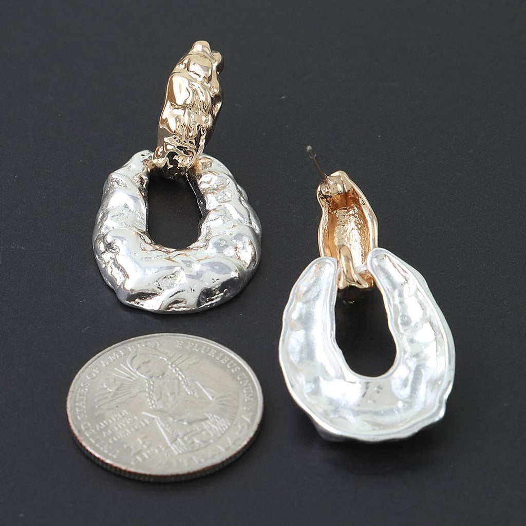 Two Toned Hammered Teardrop Earrings