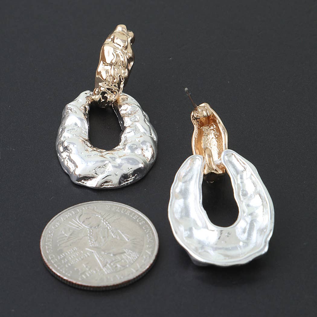 Two Toned Hammered Teardrop Earrings