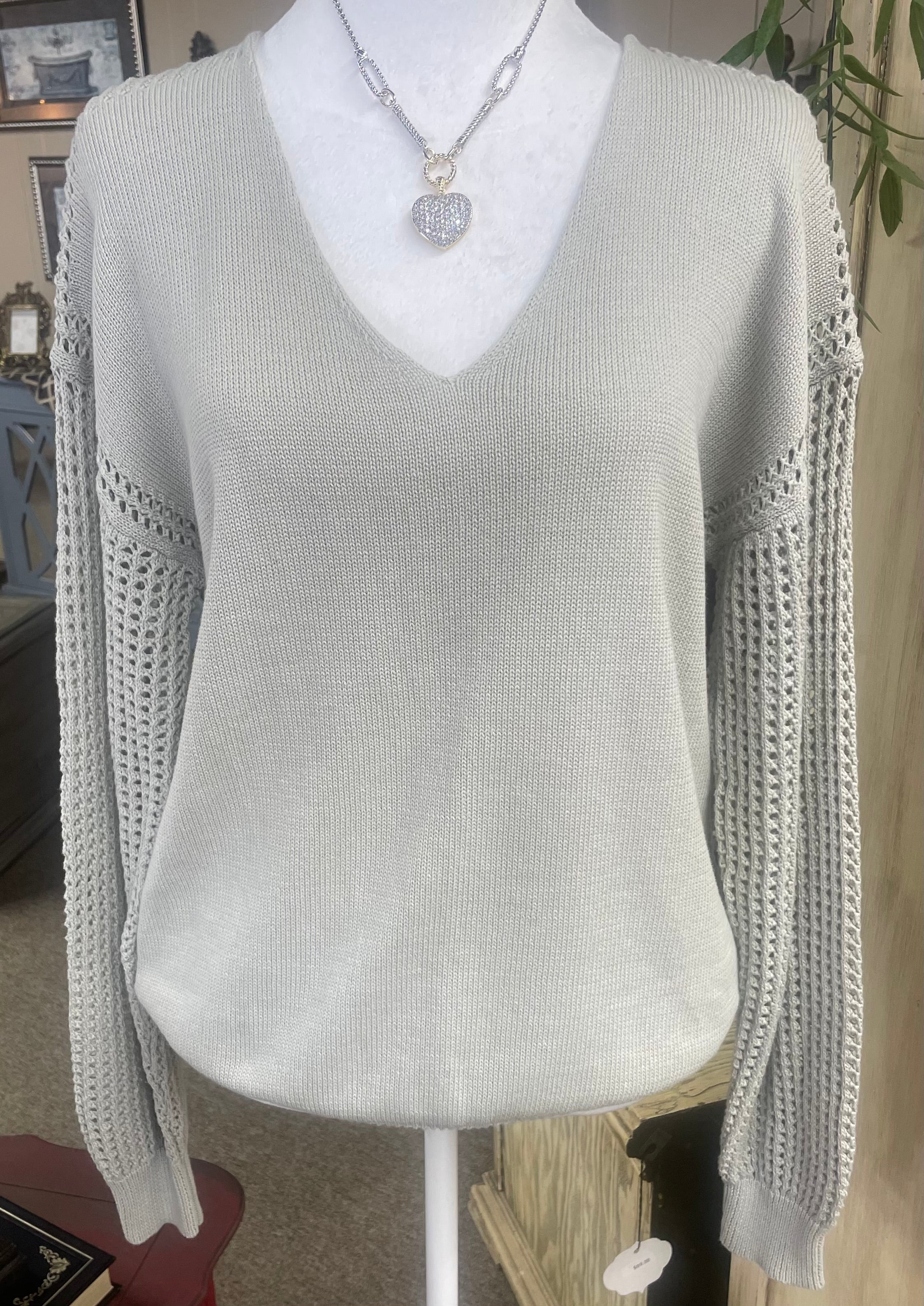 Light Grey Mesh Sleeve Sweater