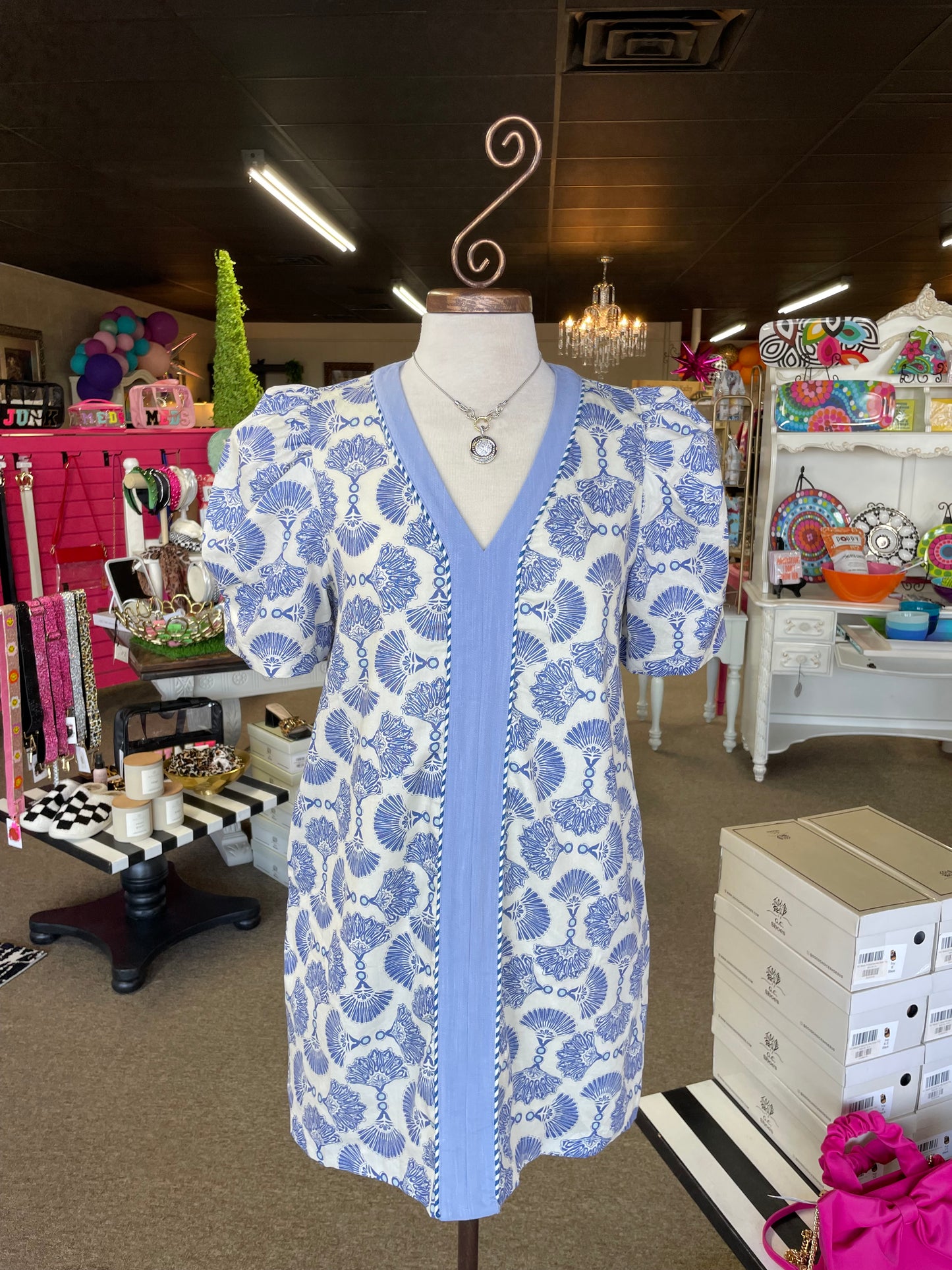Blue/Ivory Patterned Dress