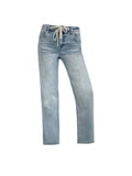 Slouchy Baggy Jeans with Waistband Drawstring & Side Contrast Strap
