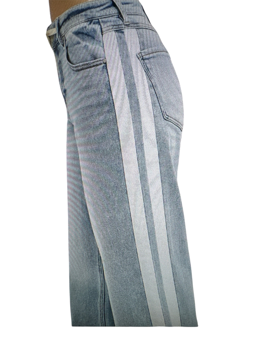 Slouchy Baggy Jeans with Waistband Drawstring & Side Contrast Strap