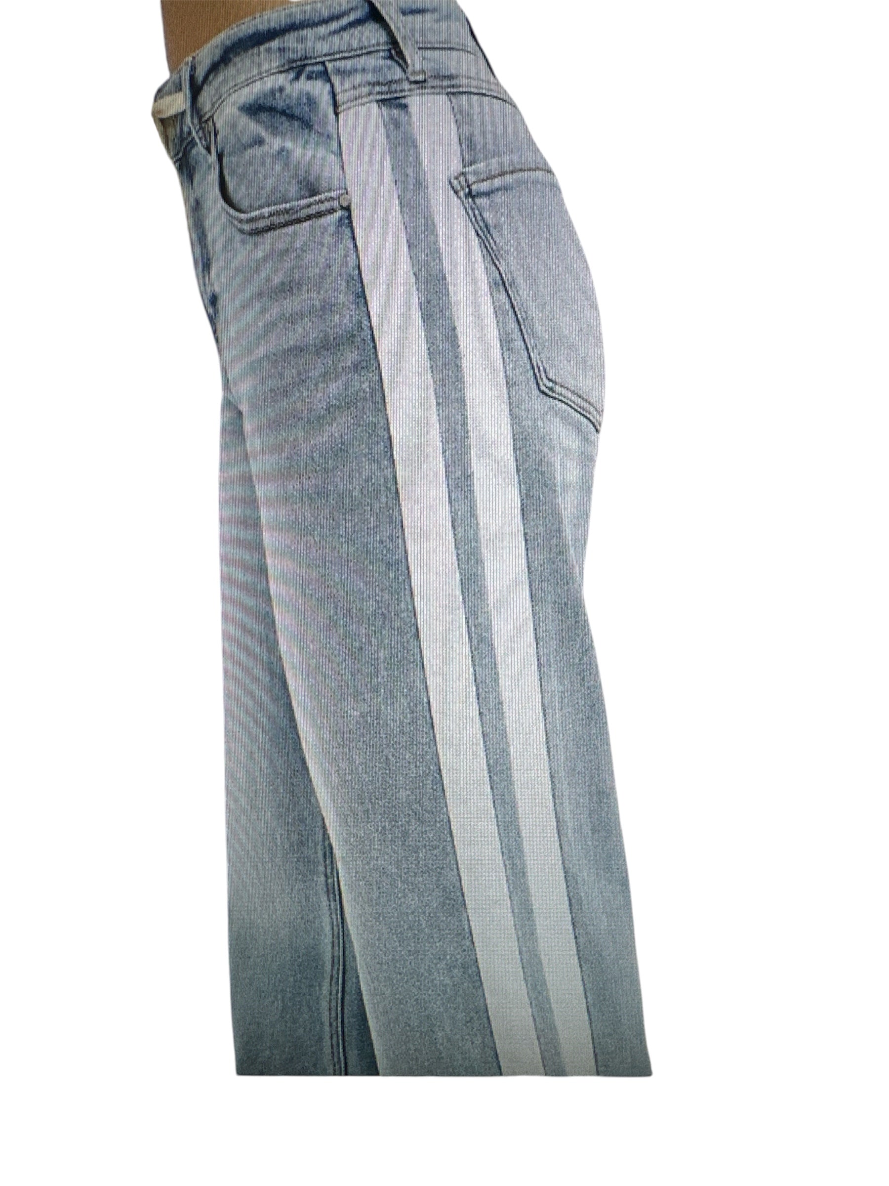 Slouchy Baggy Jeans with Waistband Drawstring & Side Contrast Strap