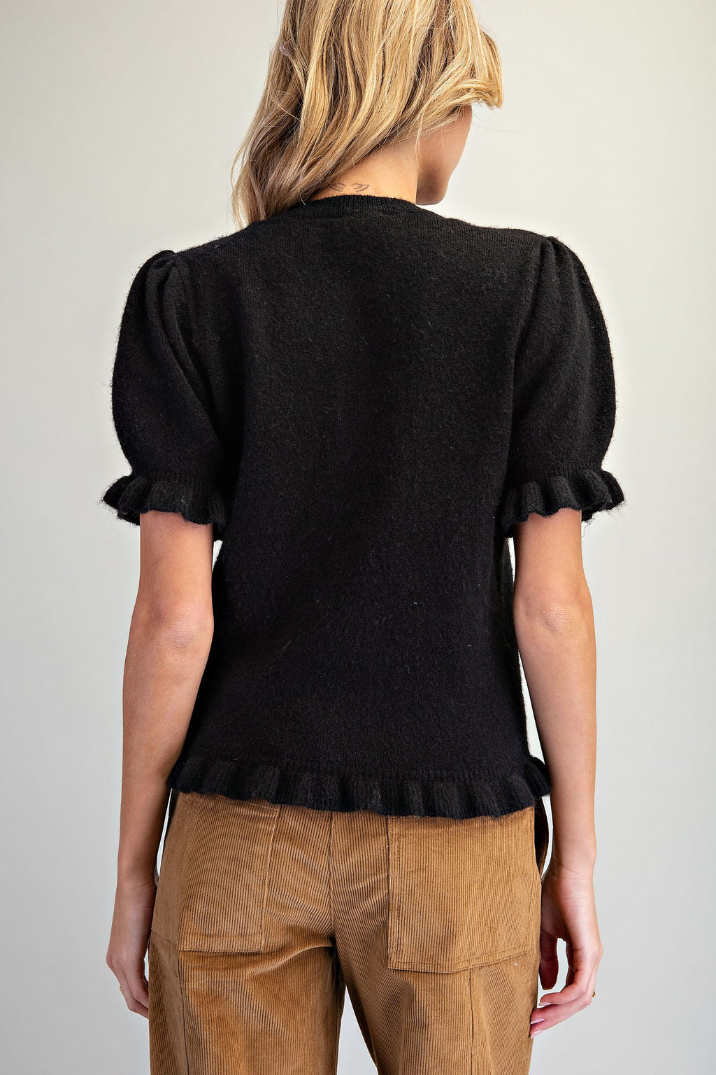 Ruffle Trim Short Sleeve Cardigan