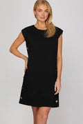 Sleeveless Side Buttoned Knit Mini Dress with Pockets