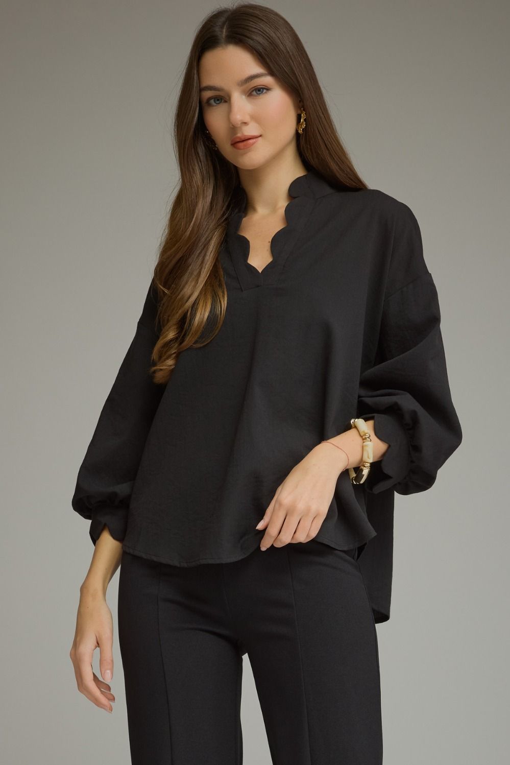 Solid Long Puff Sleeve Top