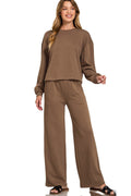 French Ribbed Pants Set-Brown