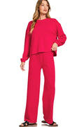 French Ribbed Pants Set-Ruby