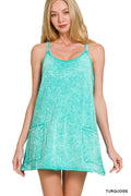 Turquoise Acid Wash Built-in Romper
