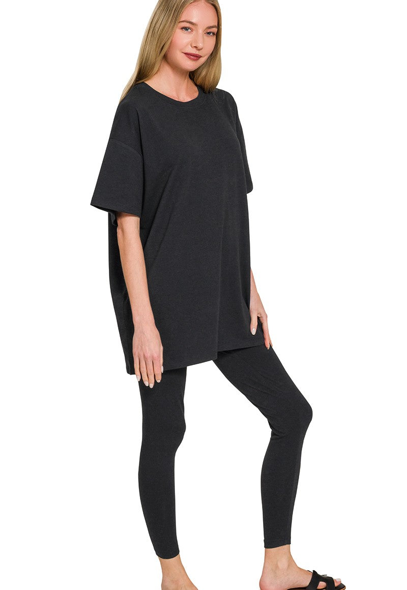 Cotton Round Neck Top & Legging Set